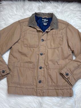 Oshkosh Boy's Chore Coat 8 Corduroy Collar Quilted Lining Tan Canvas Barn Jacket